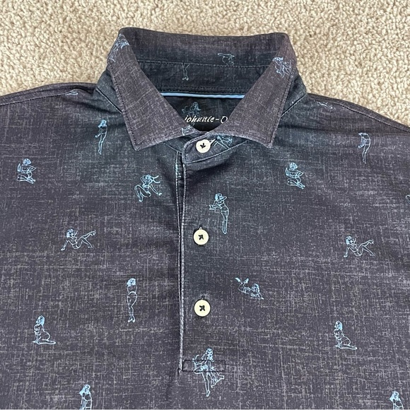 Johnnie O Polo Shirt Mens Medium Maguire Pinup Performance Black Preppy E31 - Picture 2 of 13